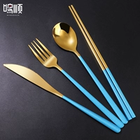 Синее золото [нож+вилка+ложка+палочки для палочек] четыре -купюр