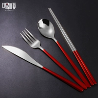 Красное серебро [нож+вилка+ложка+палочки для палочек] четыре -купоток