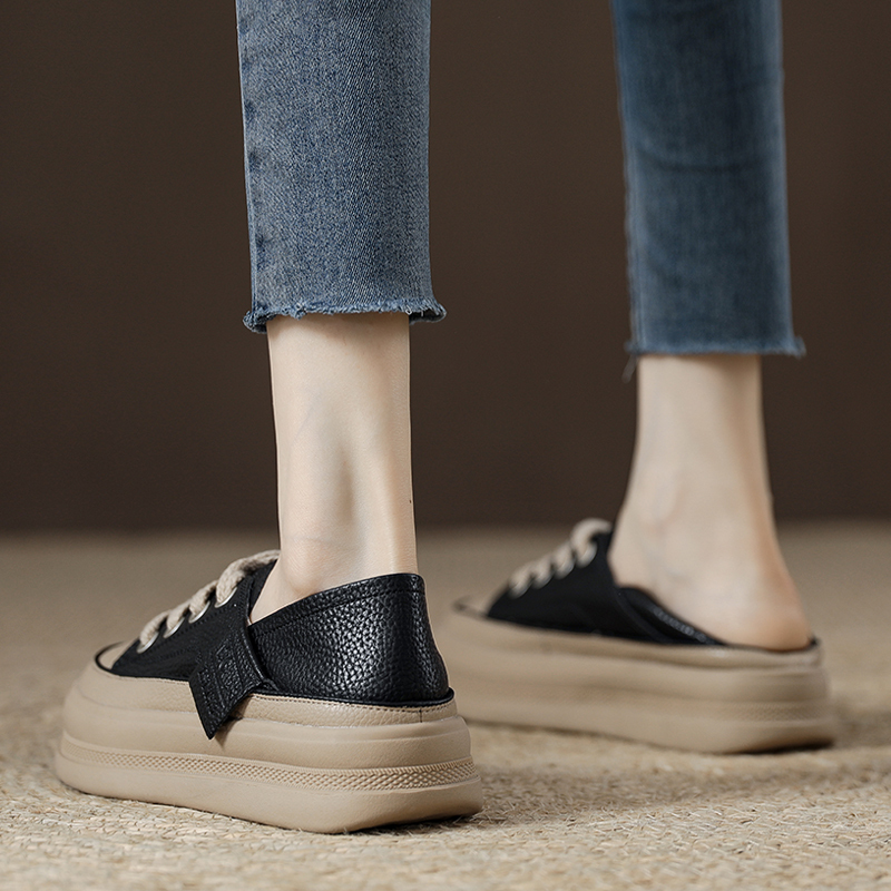[Clearance Sale] Versatile Commuting Sports Casual Women's Shoes 2026 New Genuine Leather Black Thick-Soled Platform Sneakers