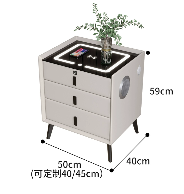 tu dau giuong go soi Bàn đầu giường thông minh, đơn giản, hiện đại, sạc không dây, khóa vân tay, âm thanh, gỗ nguyên khối, nhẹ sang trọng, cảm giác cao cấp, có đèn, không cần lắp đặt tủ nhỏ đầu giường tab đau giuong