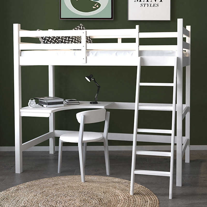 High and low bed with desk Twin Beds Solid Wood Elevated Bed Adult Bed Versatile Combined Bed Under Bed Lower Bed Lower Table