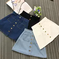 Eo cao một từ quần denim váy nữ mùa hè chống ánh sáng đơn ngực Một từ quần váy váy giảm béo hông váy chân váy dài đẹp