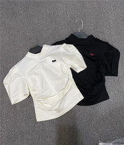 LAGA printed butterfly with bubble sleeves folds in body hot girl short T-shirt female summer fashion blouse tide t