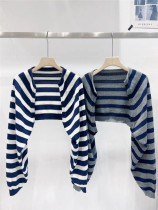 TD Korean version Striped Pins Knit Short Cardigan 2022 New Lazy Retro Exterior Lap Design Sensation Female shawl