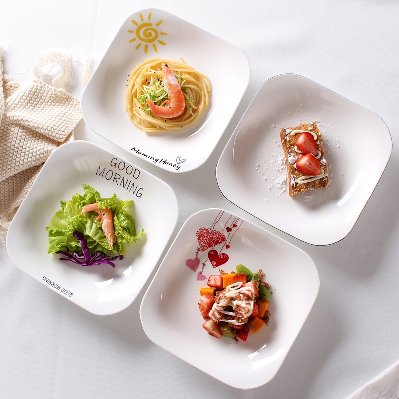 Plate Creative Household dish dish 8 inch square ceramic soup dish deep dish personality lovely Western breakfast plate