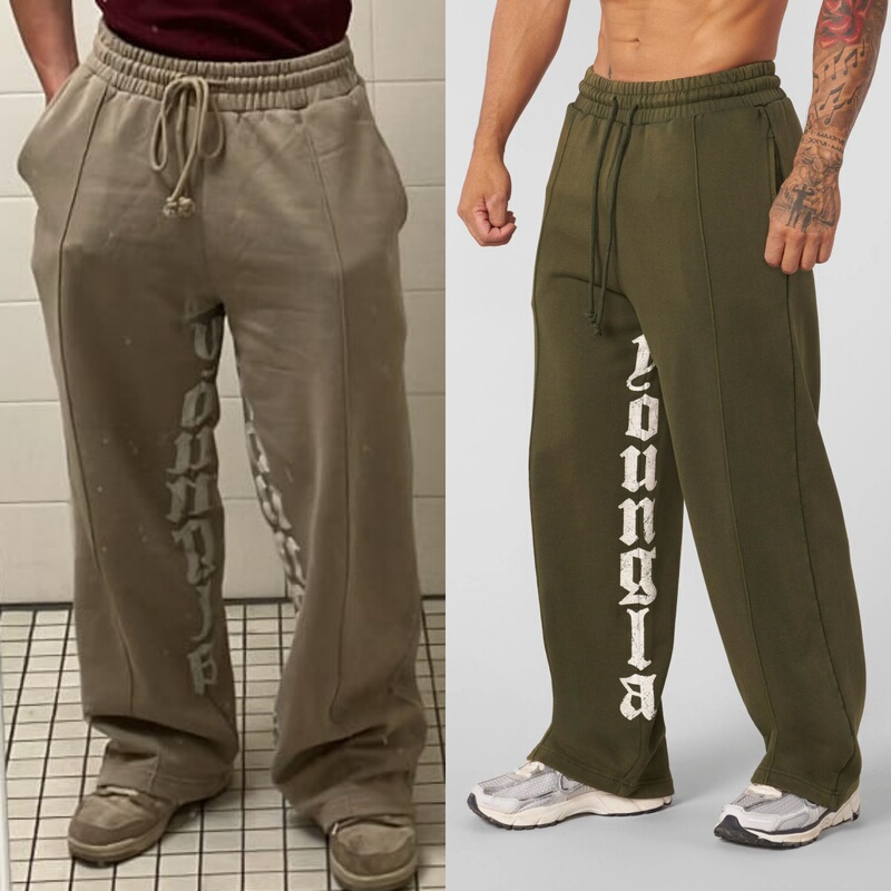 Youngla American-Style Letter Print Casual Pants Jogger Muscle Sports Fitness Cotton Loose Straight Pants