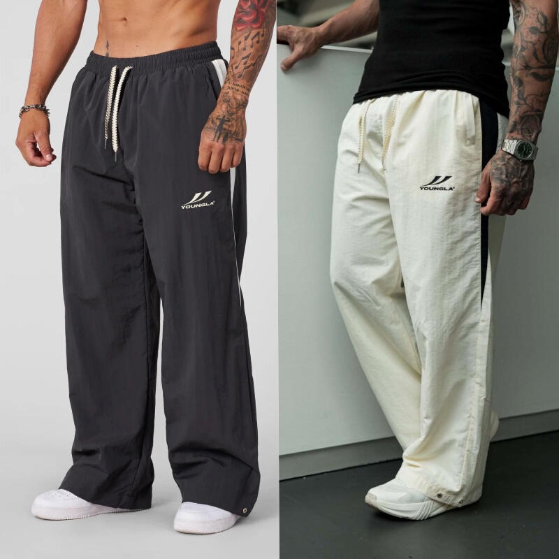 Youngla New Men's Loose Casual Pants Wide-Leg Trendy Sports Splicing Breathable Long Pants American Style Sports Pants