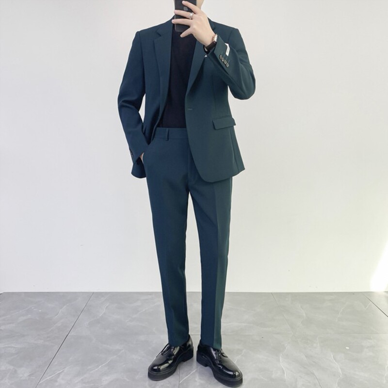 Summer Dark Green Small Suit for Men, Young and Handsome, Korean Style, Slim Fit, Trendy, High-End Casual Suit Jacket
