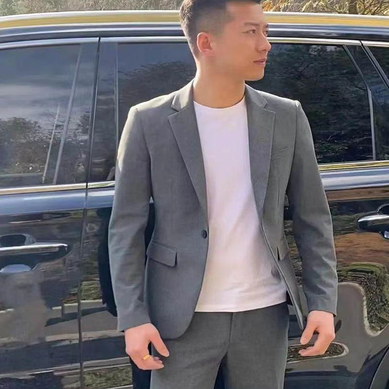 Spring Short Stylish Casual Suit Set for Men, High-End Cool Korean Style Slim-Fit Blazer for Commuting