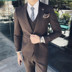 Bộ đồ sọc nam phù hợp với nam thanh niên phiên bản Hàn Quốc đẹp trai tự tu nhỏ phù hợp với bộ đồ ba mảnh chú rể chú rể Lang váy cưới thủy triều quần âu nam đẹp Suit phù hợp