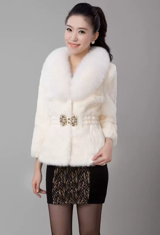 Quần áo thu đông 2018 phiên bản Hàn Quốc của áo khoác lông mới nữ lông thỏ ngắn đoạn lông cáo cổ áo giả lông mỏng áo khoác lông dáng dài