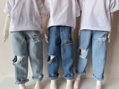 taobao agent Melon seeds and ball homemade BJD baby clothing four -quarter, five or six -pointer denim pants long pants straight pants loose and versatile daily