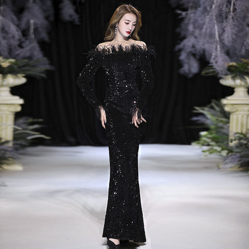 High-End Evening Dress, Sequined Dress, Feminine and Elegant, Popular This Year, Hip-Hugging Fishtail Dress, Birthday Party Dress