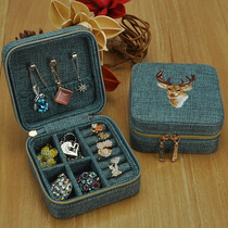 Portable jewelry box Small travel earrings Bracelet necklace ring storage box Simple retro embroidery jewelry bag