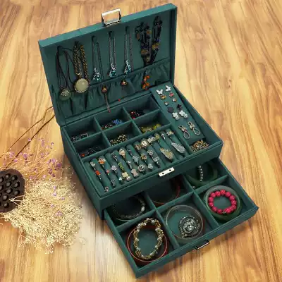 Anti-jewelry oxidation ring ear needle earring necklace wooden jewelry box double Princess storage box shake sound Net Red