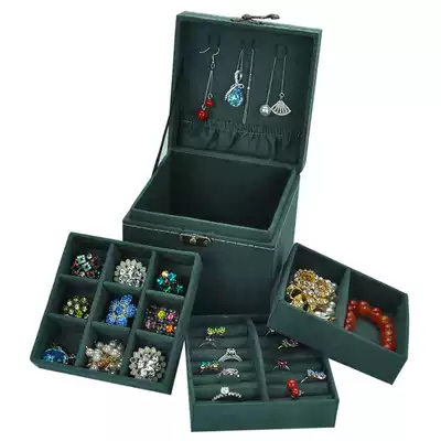 Princess European style retro three-layer flannel wooden ear needle earrings jewelry box bracelet makeup small jewelry box