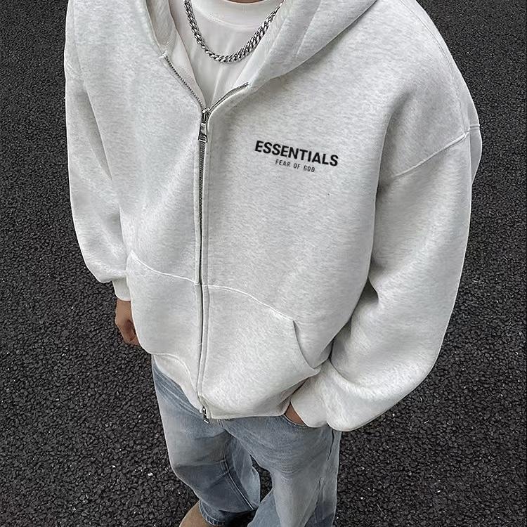 Multi-Layered Essentials Flocked Cardigan Zip-Up Sweatshirt for Men and Women, Loose American Style ins Trendy Brand Fog Hooded Jacket Multi-Layered Essentials Flocked Cardigan Zip-Up Sweatshirt for Men and Women, Loose American Style ins Trendy Brand Fog Hooded Jacket