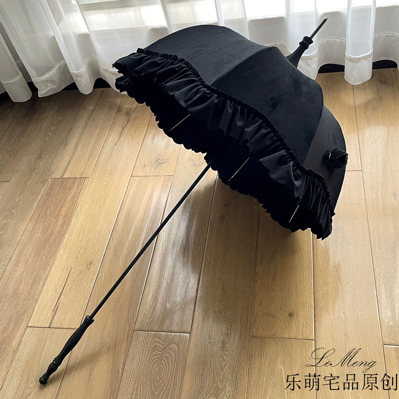 Original Lolita Antique Umbrella, French-Style Retro Dark Gothic Widow Photography Prop, Long-Handled Pagoda Umbrella, Multi-Color