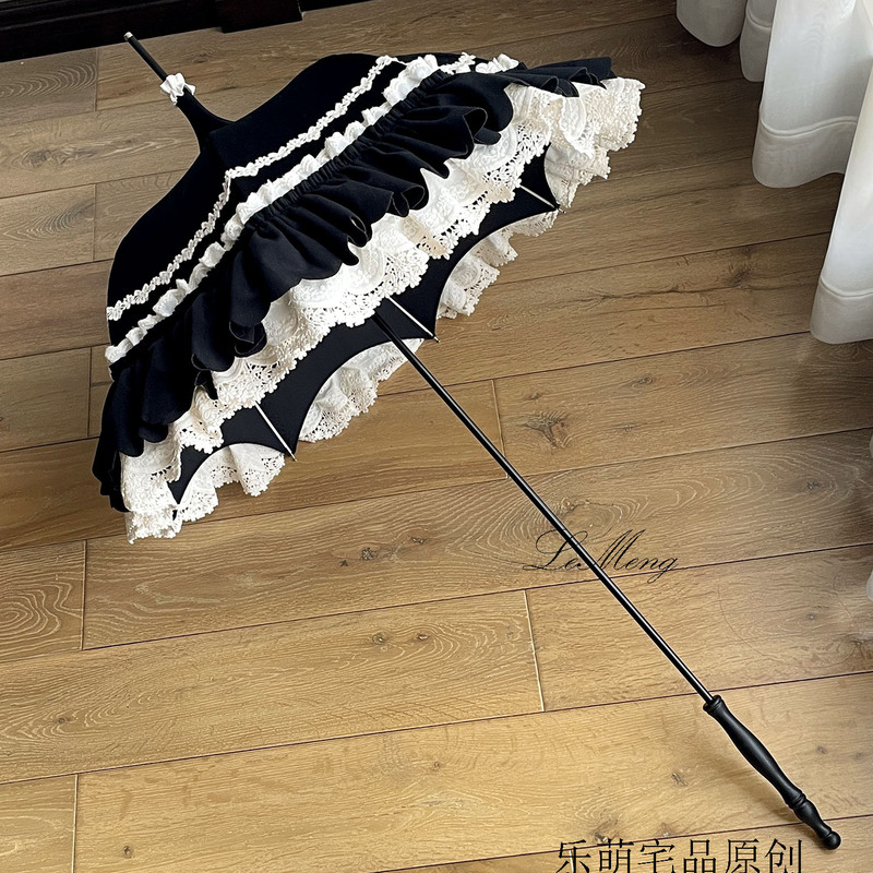 Original Design Lolita Japanese Retro Gothic Black and White Color Scheme Vintage Antique Umbrella Wedding Photography Props