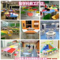 Primary and secondary school students color combination trapezoidal table art table tutoring class training learning table long table tuition fan-shaped table