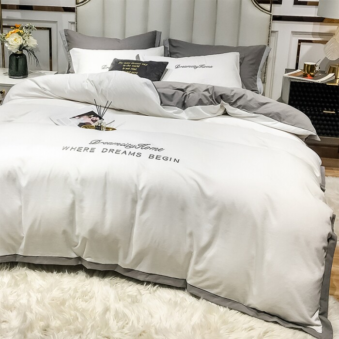 Nordic wind bed four-piece set cotton cotton summer sheet bed sheet bed kasa simple duvet cover bedspread bed linen kit