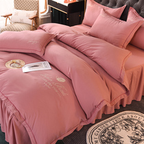 red four piece cotton pure cotton princess style french style bedsheet dress nude bedding simple girls heart