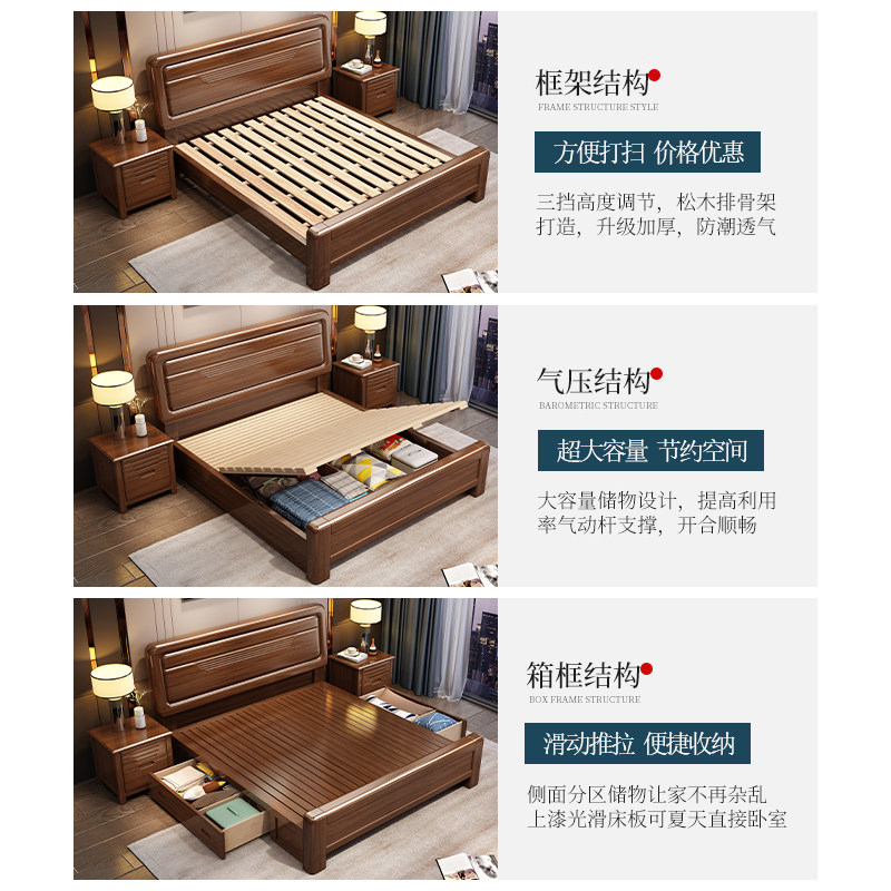新中式实木床1.8米双人床:打造温馨主卧,小户型也能拥有大享受!🏡-实木床-淘宝百科网