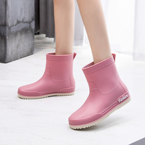 European and American fashion rain shoes female short cylinder plus cotton rain boots waterproof non-slip middle cylinder car wash kitchen abrasion resistant working shoes rubber shoes