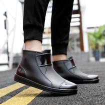 Short Barrel Rain Shoes Men Trends Fashion Anti-Slip Waterproof Low Helps Water Shoes Mens Thick Bottom Kitchen Work Abrasion Resistant Midcylinder Rain Boots
