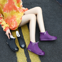 Fashion Plus Suede Rain Shoes Woman Warm Short Drum Rain Boots Waterproof Non-slip Thickening Plus Cotton Water Boots Light Abrasion Resistant Working Shoes