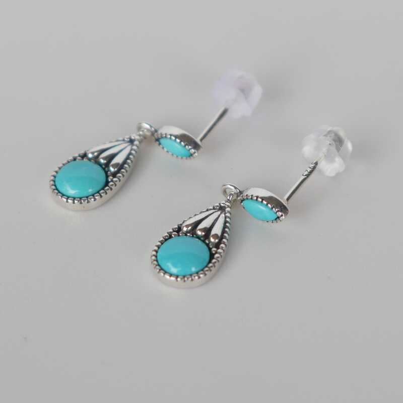 Natural Turquoise Earrings, Turquoise Retro Water Drop Earrings, Ethnic Style Blue-Green Gemstone Earrings, New Chinese Style Natural Turquoise Earrings, Turquoise Retro Water Drop Earrings, Ethnic Style Blue-Green Gemstone Earrings, New Chinese Style