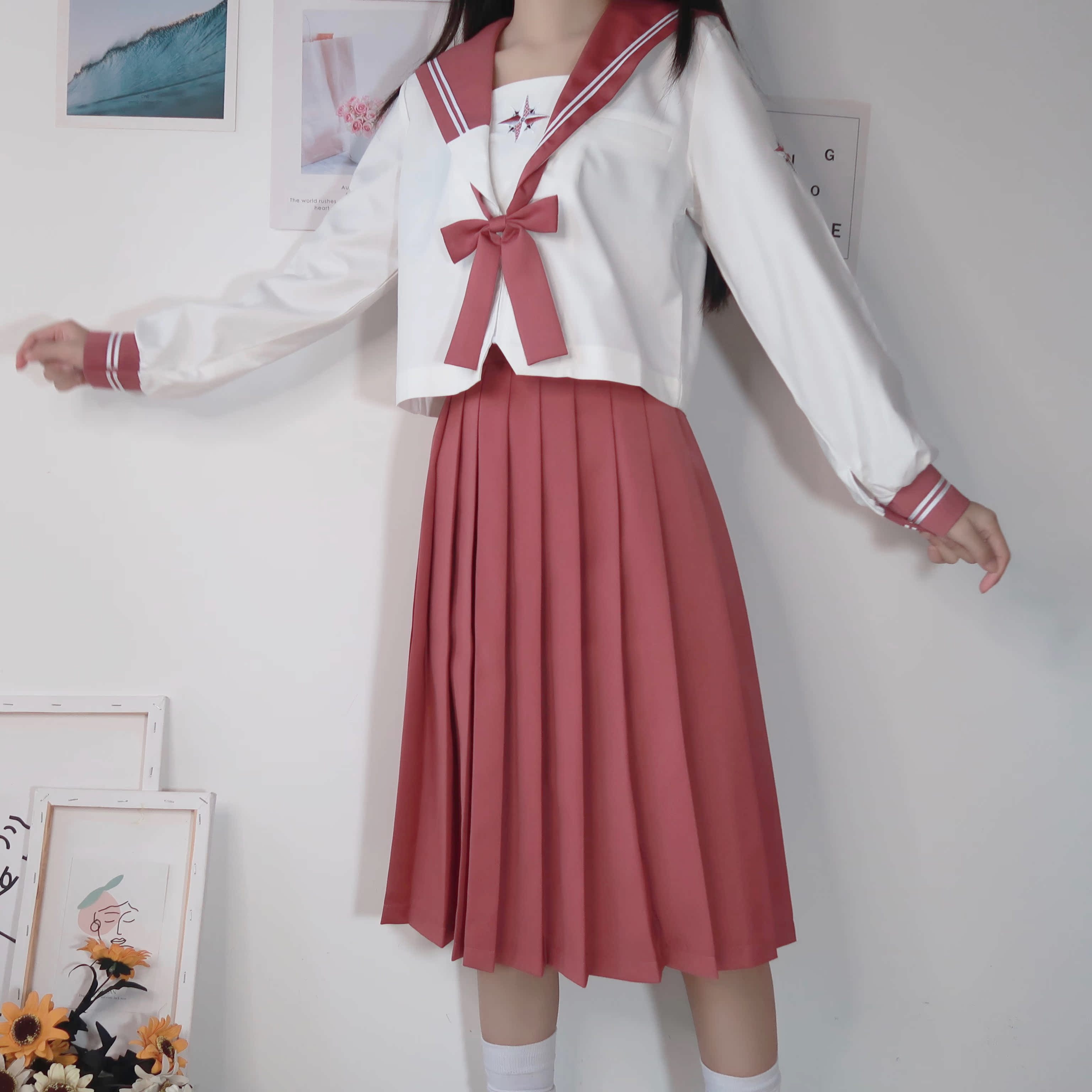 (Yu Ling) Xiaoxuan gốc chính thống đồng phục thủy thủ gió college student dài sleeveJK trường thống nhất phù hợp với lớp học phù hợp với tươi