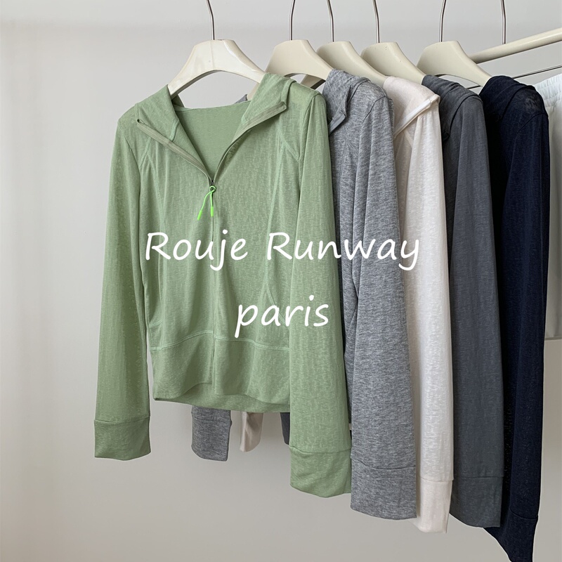 Rouje Runway Three-Dimensional Cut Straight Shoulder Thin Hooded Sweatshirt Casual Lyocell Sun Protection Long-Sleeve Zip-Up Hoodie