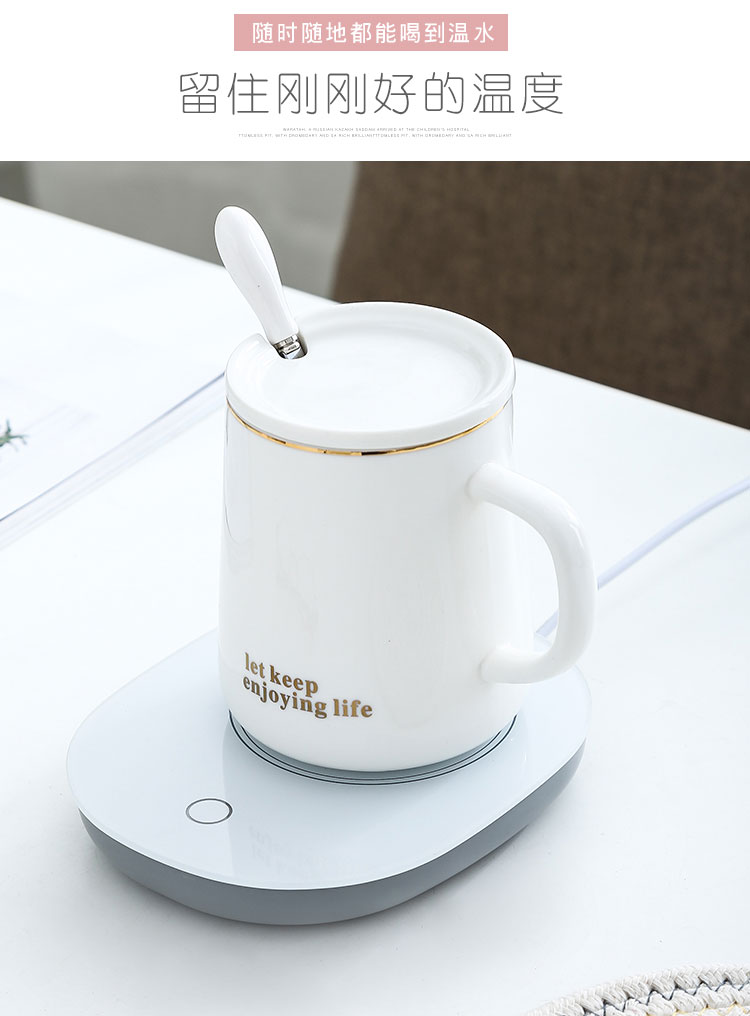 Bình giữ nhiệt thông minh 55 độ sưởi ấm sức khỏe ấm áp coaster in cốc có nắp muỗng gốm cốc đôi - Tách bình uống nước
