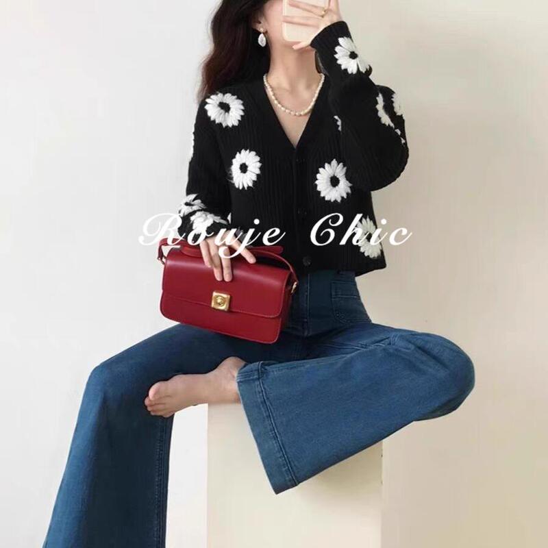 French Rouje Chic French Retro Floral Embroidered Knitwear Women's Autumn and Winter New Cardigan Knitwear Jacket
