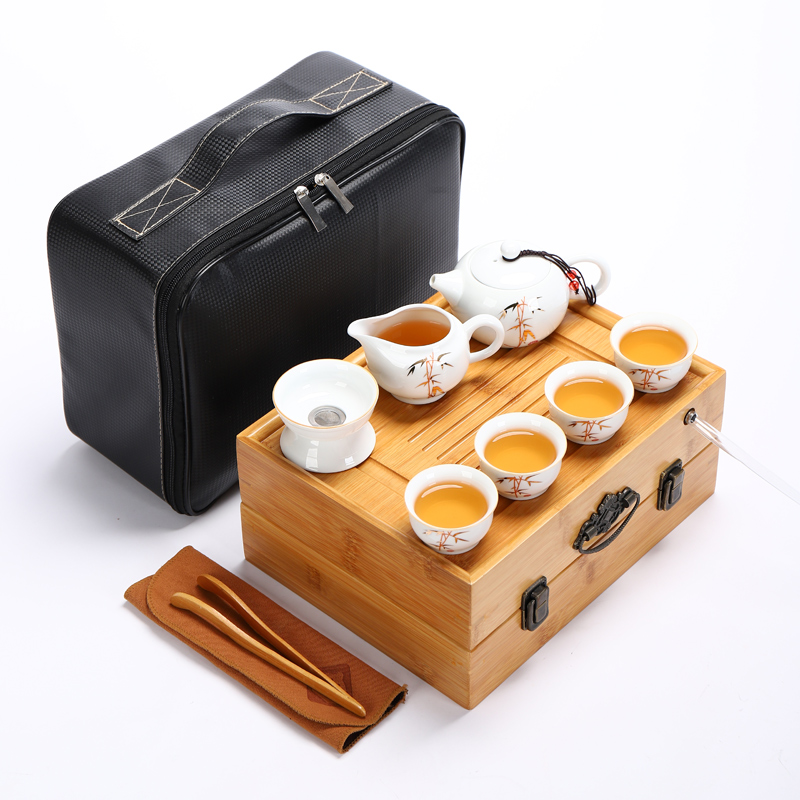 Portable travel tea set set household simple kung fu teapot tea cup folding storage box drinking tea one pot four cups