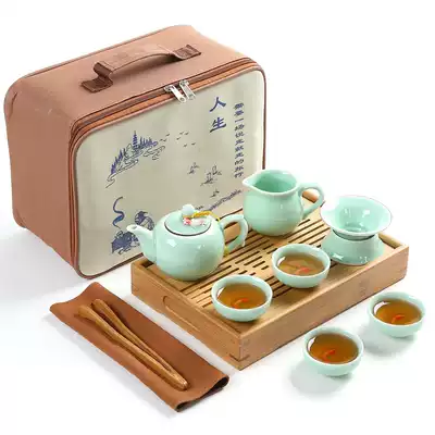 Quick travel tea set Portable bag Outdoor travel dry-brewed small tea tray Mini simple household one pot four cups