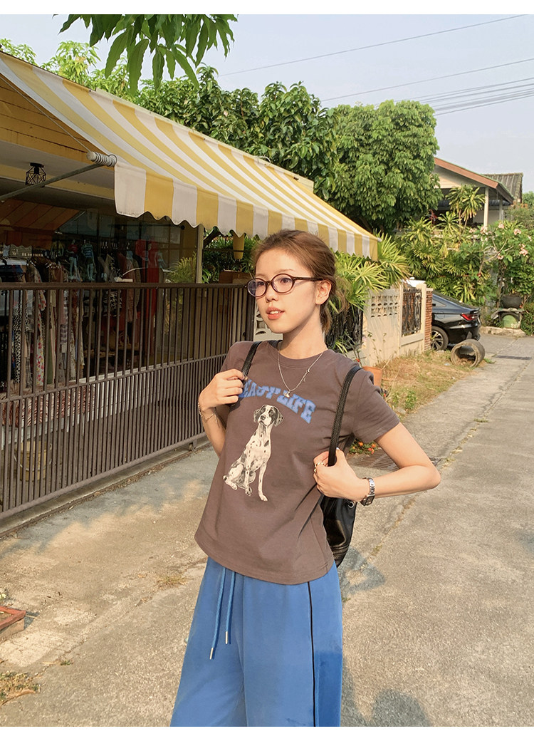 Tuuuh футболка женская с принтом собачки свободная с коротким рукавом 2026 летняя новинка американский ретро стиль