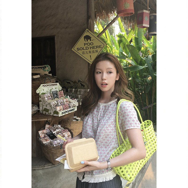 Tuuuh рубашка с короткими рукавами в цветочек женская винтажная корейский стиль весна-лето повседневная универсальная с бахромой стройнящая блузка