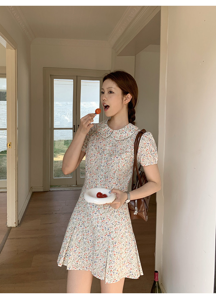 Tuuuh платье с воротником-жабо, рукавами-буфами и цветочным принтом женское весенне-летнее корейский стиль школьный стройнящее милое