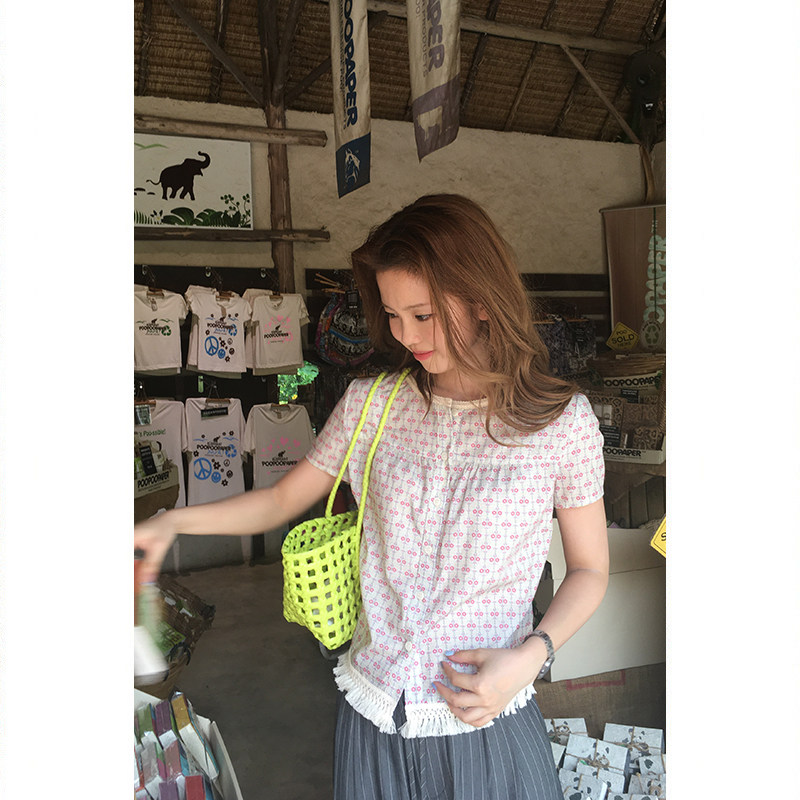 Tuuuh рубашка с короткими рукавами в цветочек женская винтажная корейский стиль весна-лето повседневная универсальная с бахромой стройнящая блузка