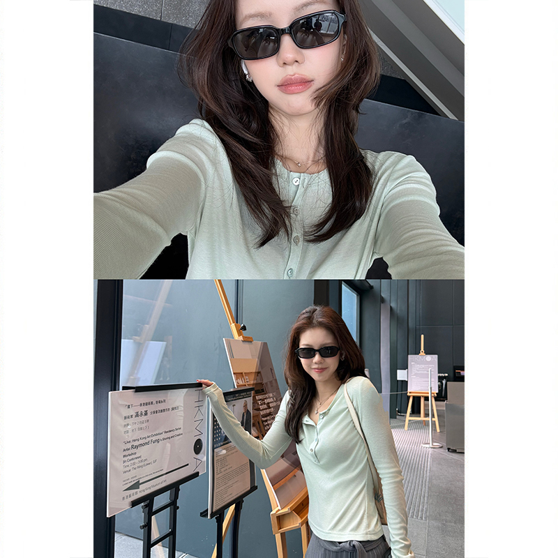 Tuuuh Picture Book [Qinghe Xiaoshan] Light Green Henry Collar Long-Sleeved Top for Women, Autumn Lyocell Knitwear