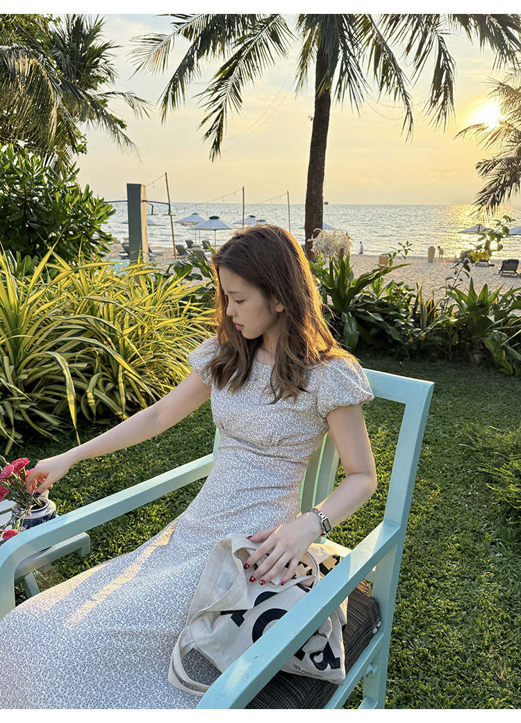 Tuuuh летнее платье с круглым вырезом и цветочным принтом, французские рукава-буфы, короткий рукав, универсальное платье средней длины