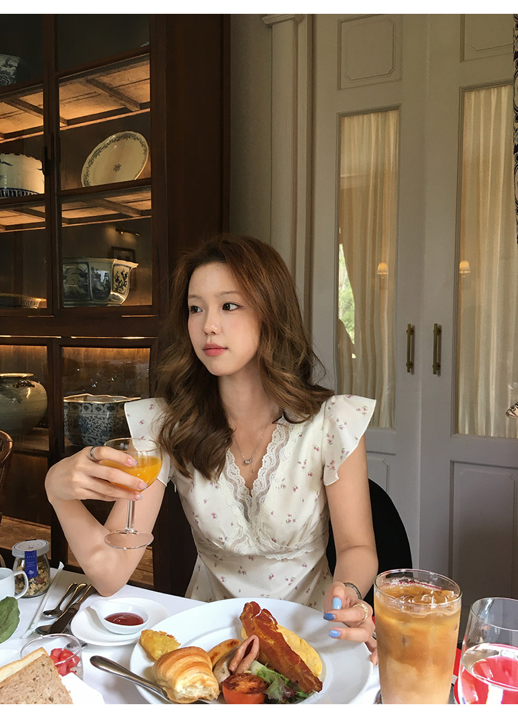 Tuuuh летнее платье с цветочным принтом, V-образный вырез, кружевные вставки, короткие рукава