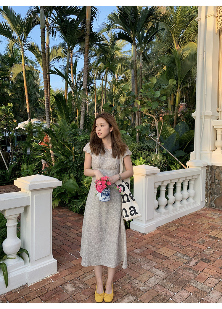 Tuuuh летнее платье с круглым вырезом и цветочным принтом, французские рукава-буфы, короткий рукав, универсальное платье средней длины