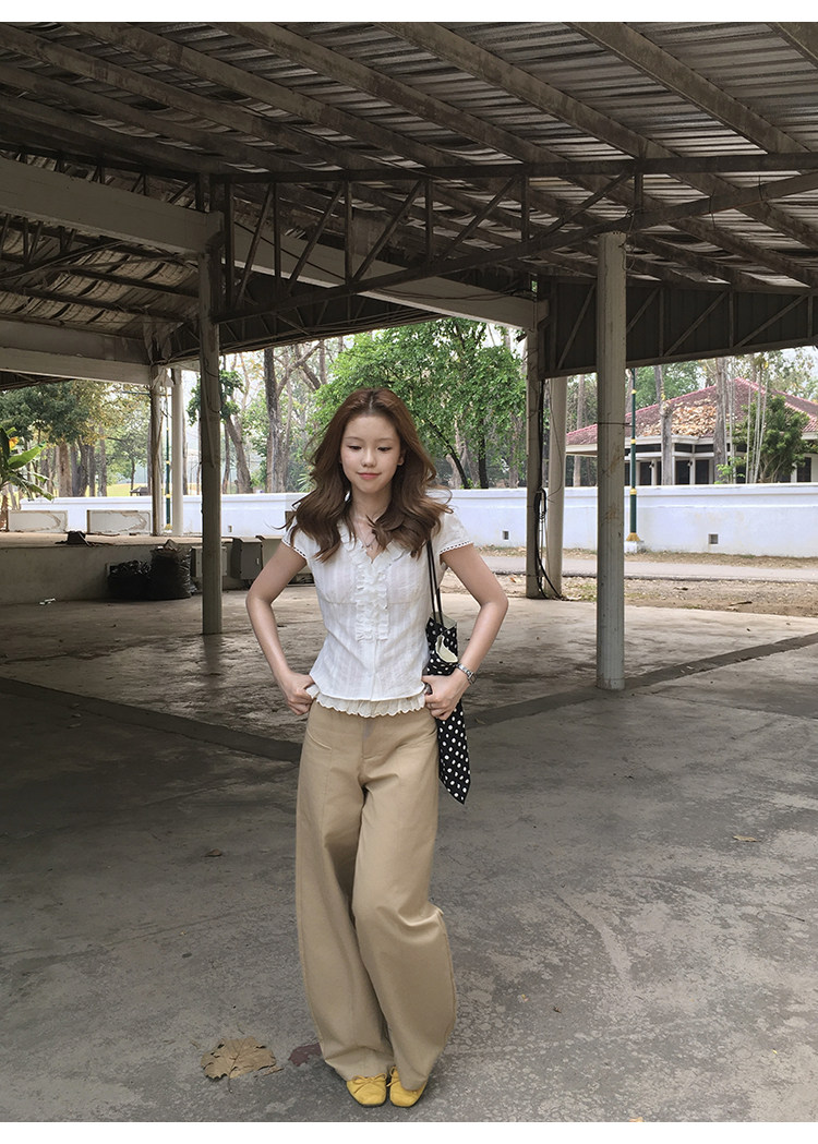 Tuuuh женские повседневные брюки с кружевной отделкой, широкие длинные брюки цвета хаки, весенняя коллекция