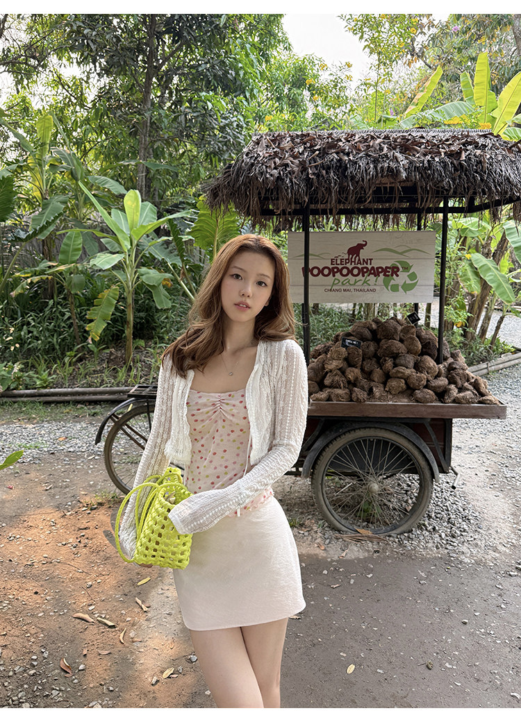 Tuuuh тонкий вязаный кардиган женский летний ажурный полупрозрачный короткий топ