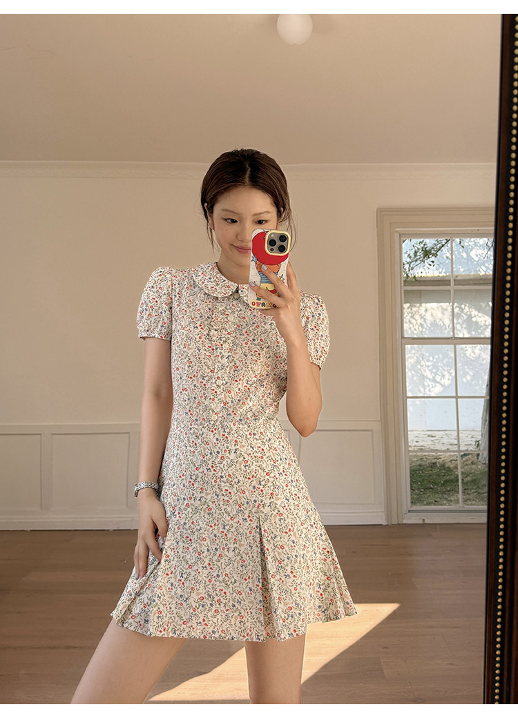 Tuuuh платье с воротником-жабо, рукавами-буфами и цветочным принтом женское весенне-летнее корейский стиль школьный стройнящее милое