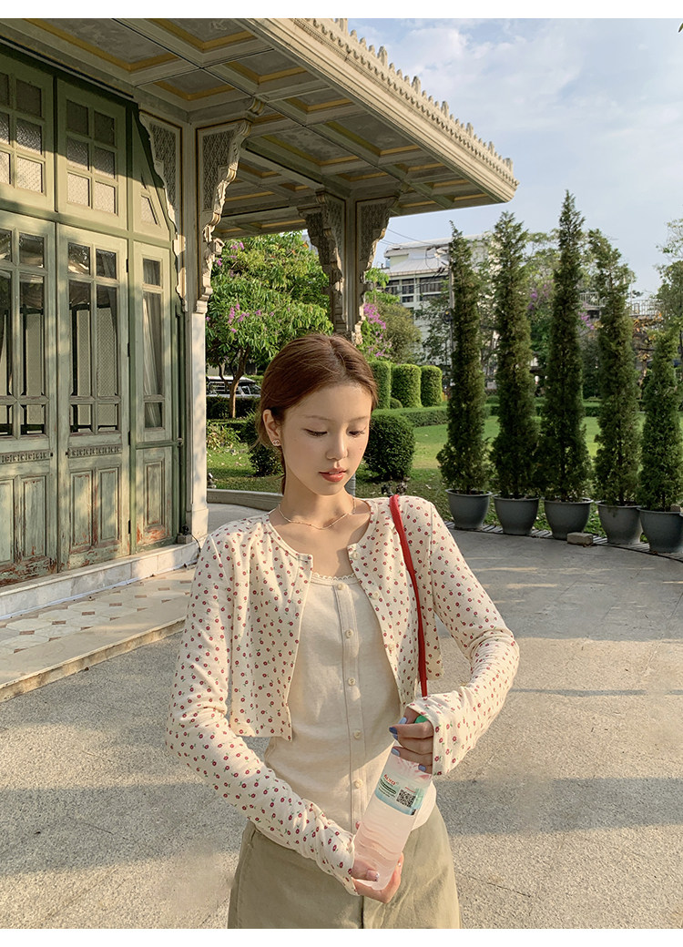 Tuuuh комплект из двух предметов: кардиган с длинными рукавами и топ без рукавов с круглым вырезом, кремовый цвет с мелким цветочным принтом для девушек