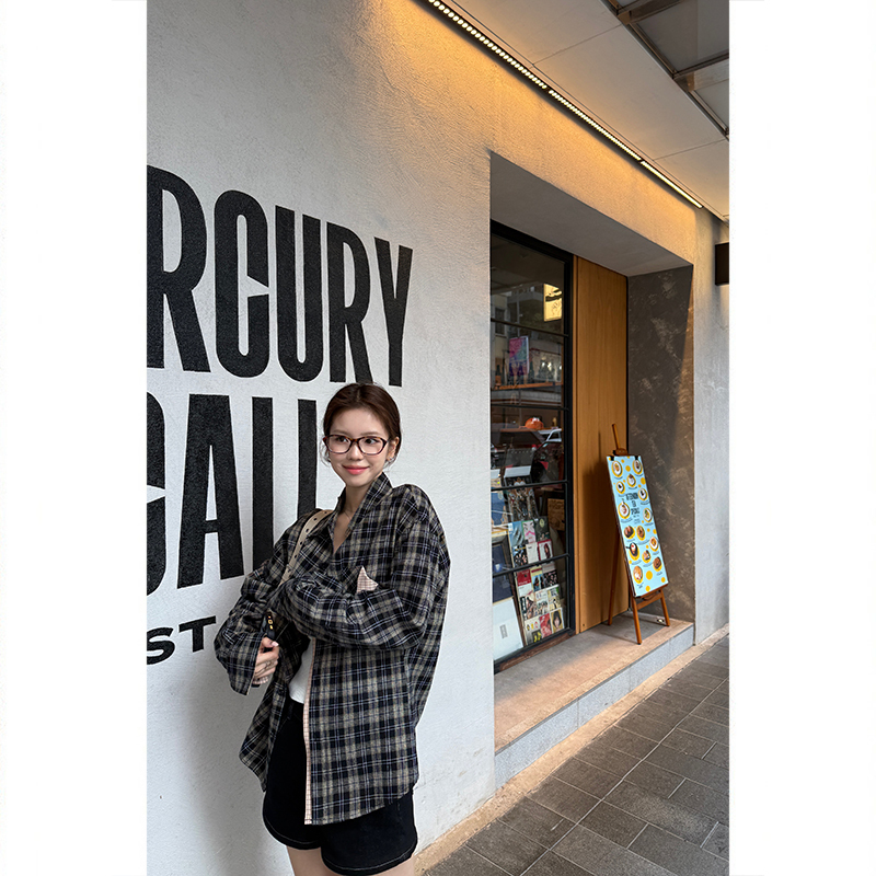 Tuuuh Picture Book [Vintage Checkered Pattern] Vintage Plaid Lapel Long Sleeve Shirt Women's Autumn Casual Jacket